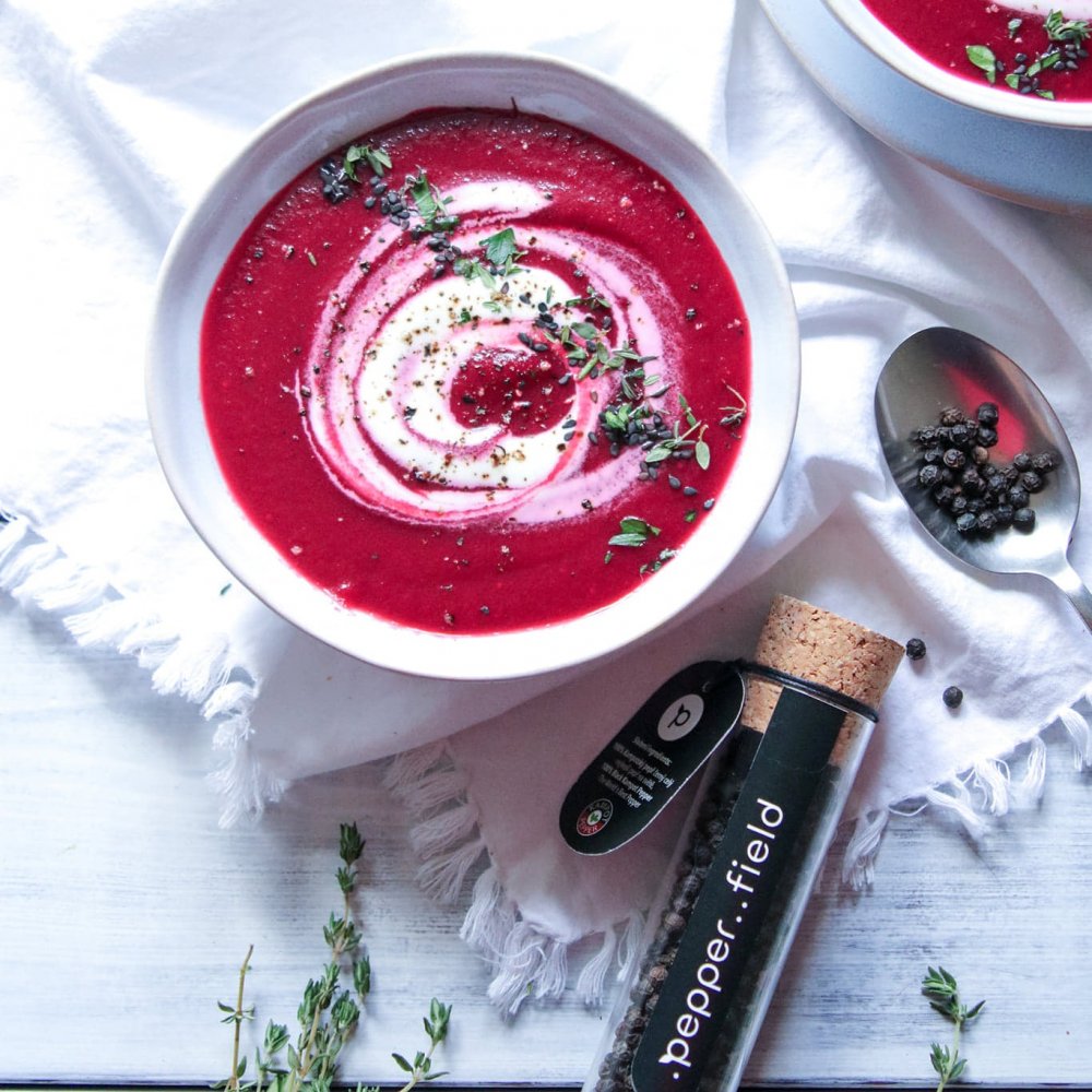 Krém z červené řepy s černým Kampotským pepřem