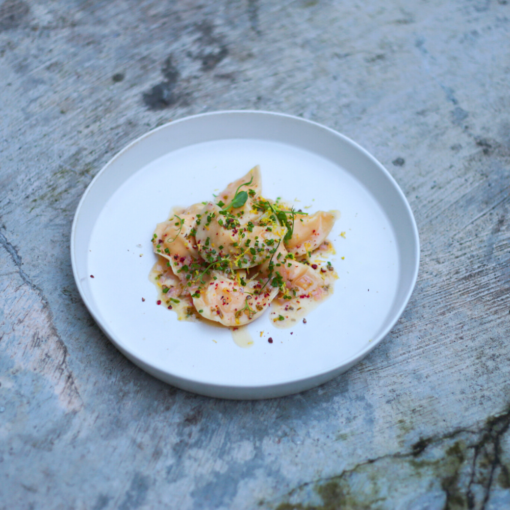 Krevetové ravioly s červeným Kampotským pepřem