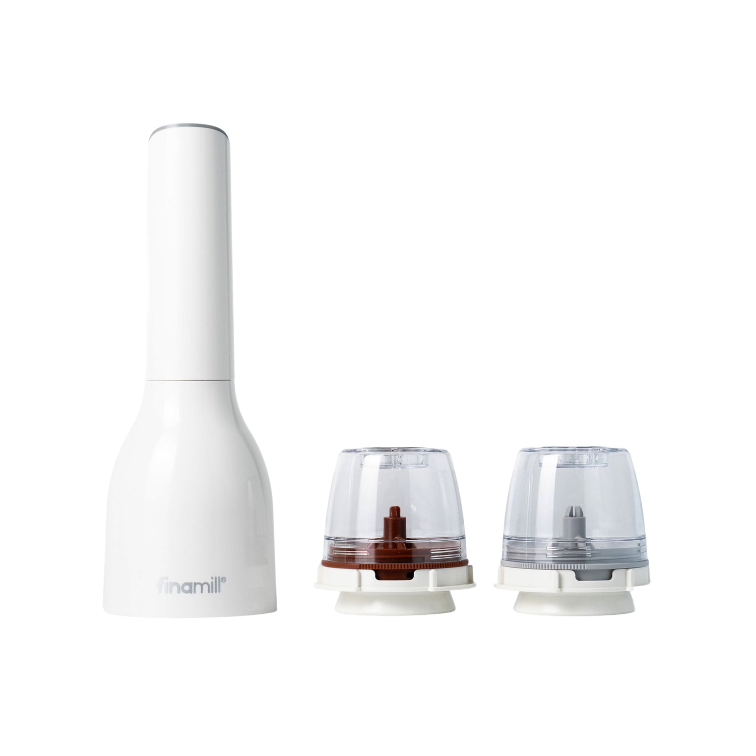 Dárková sada FinaMill – lesklý bílý bateriový mlýnek se dvěma zásobníky