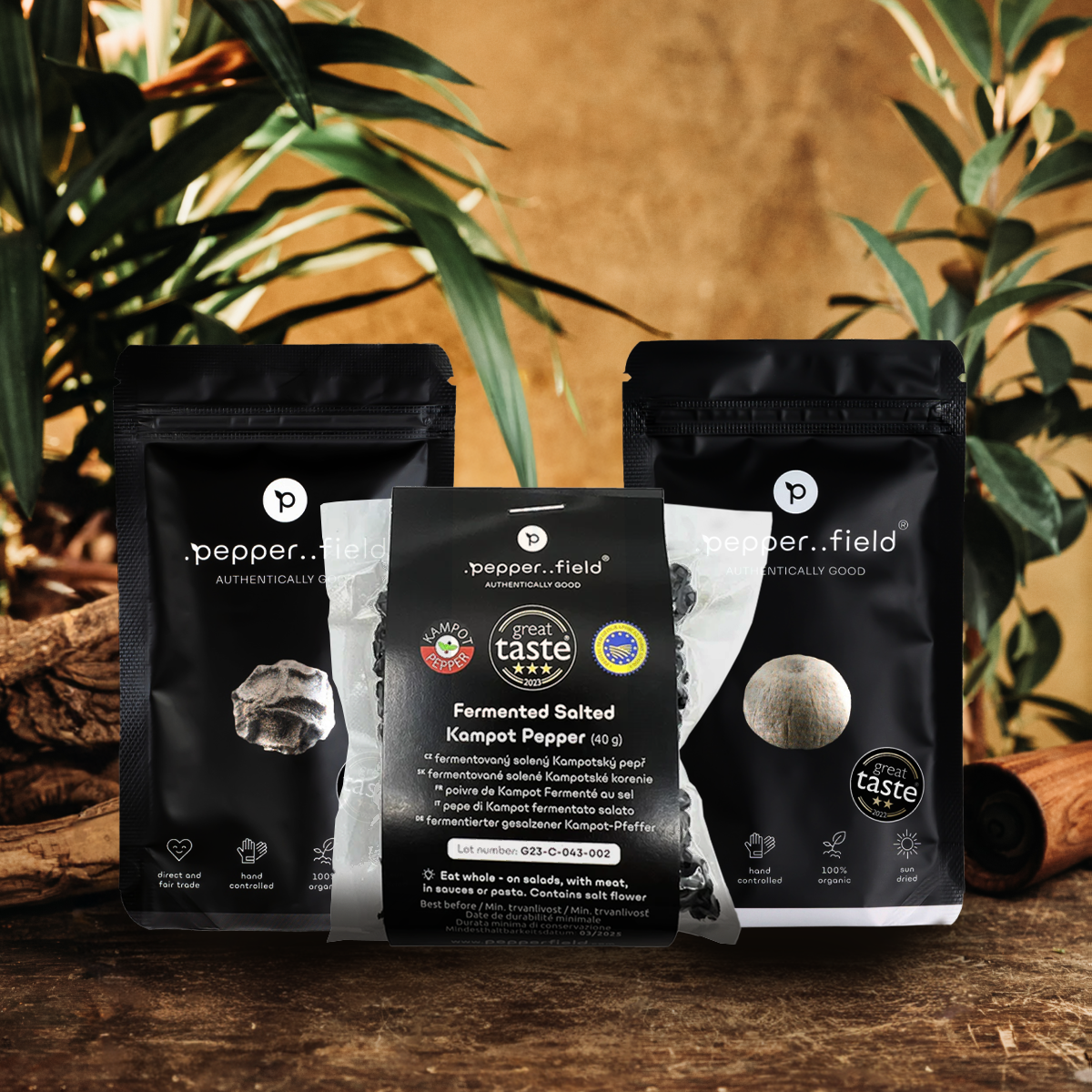 Set: Černý, bílý a fermentovaný Kampotský pepř