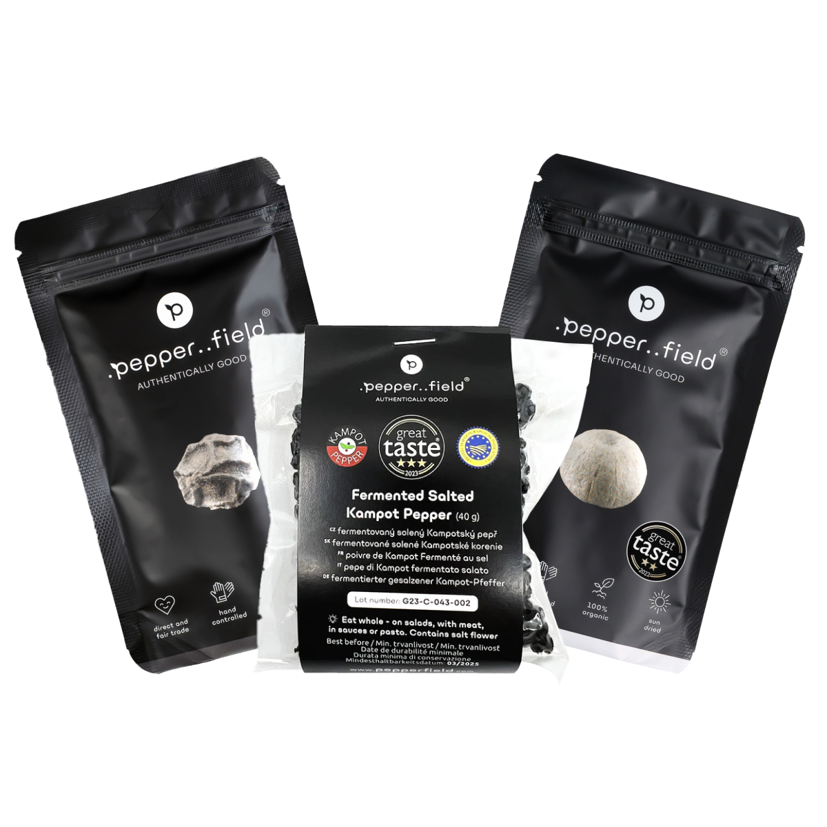 Set: Černý, bílý a fermentovaný Kampotský pepř