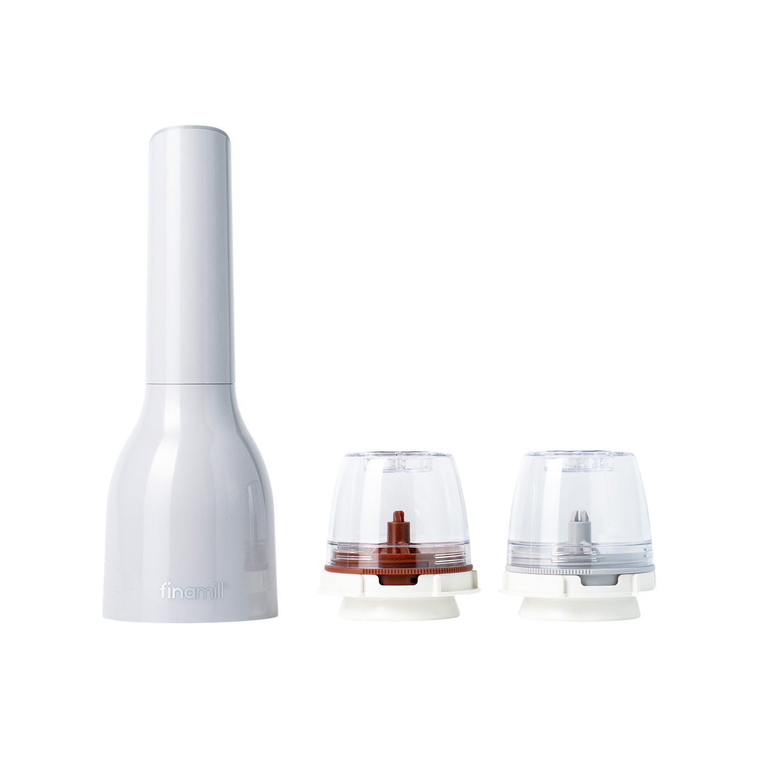 Dárková sada FinaMill – lesklý šedý bateriový mlýnek se dvěma zásobníky