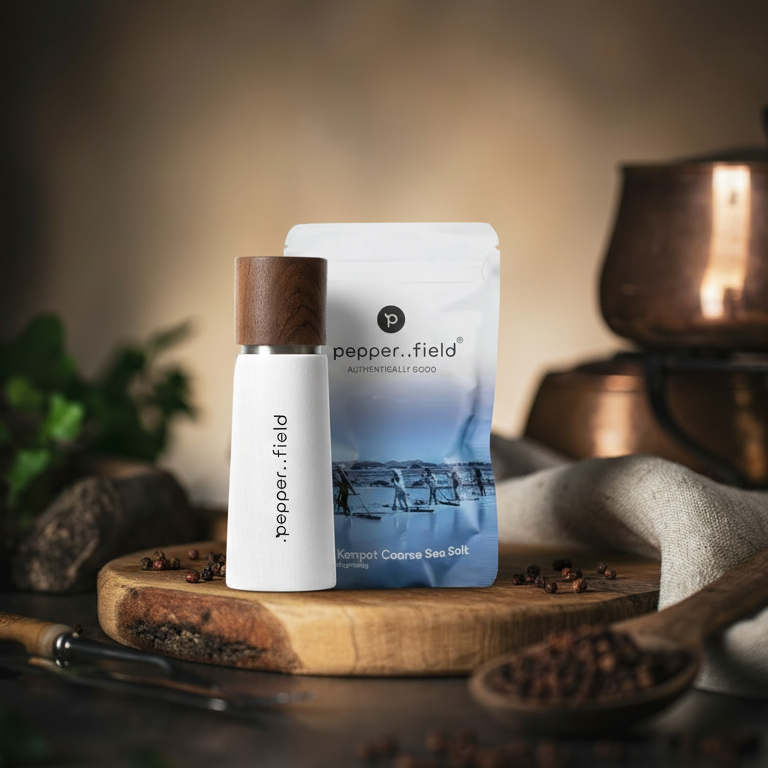 Bílý mlýnek .pepper..field original + hrubozrnná Kampotská sůl (120 g)