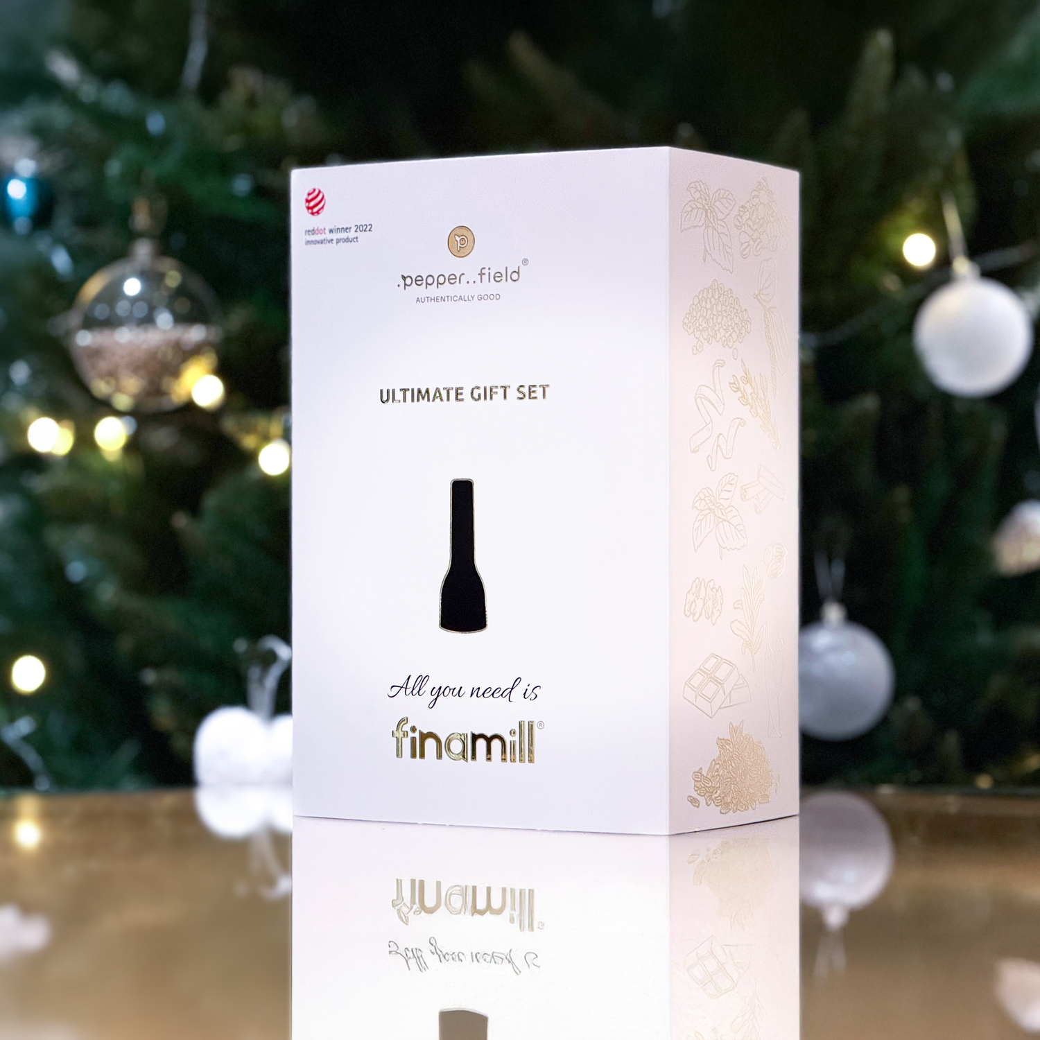 Maxi dárková sada FinaMill – matný černý dobíjecí mlýnek se čtyřmi zásobníky a podstavcem